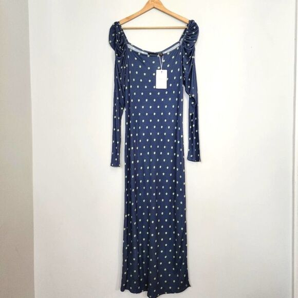 NWT Ted Baker Meegwin Ditsy Spot Jersey Midi Side Slit Stretch Dress  8-10 Or 3 - Picture 2 of 12